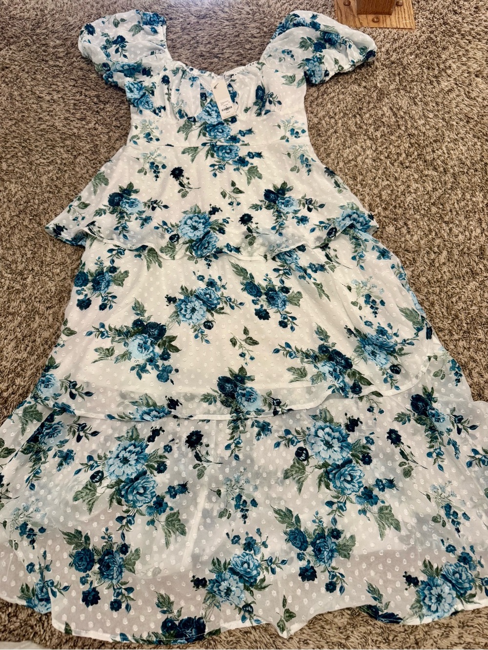 Francesca's Blue and Green Floral White Maxi Dress